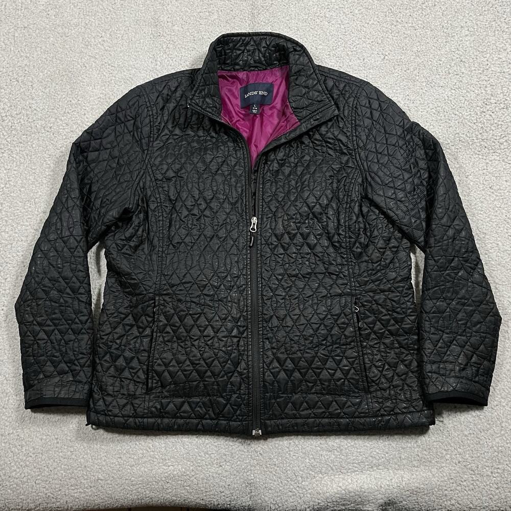 Lands End Jacket Womens L Primaloft Diamond Quilted Insulated Full Zip Packable